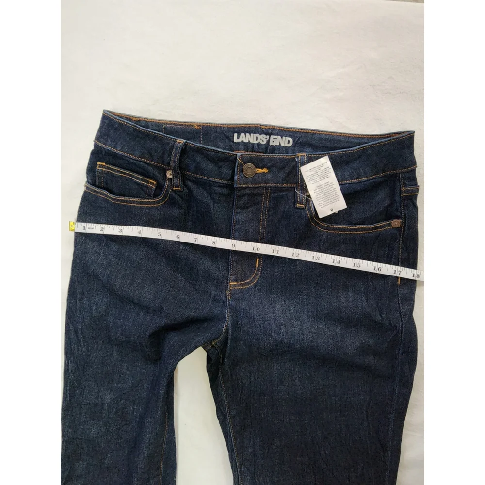 Lands' End Women Dark Denim Mid Rise Straight Jeans Sz 8 - Picture 8 of 14